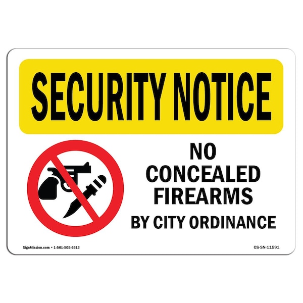 Sign, 3.5" H, 5" W, No Concealed Weapons By City, Landscape, SN-D-35-L-11591-10PK